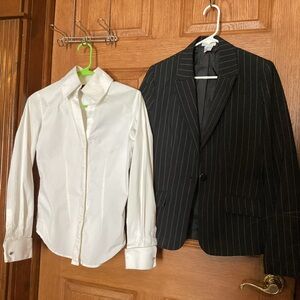 Pinned stripped blazer and shirt